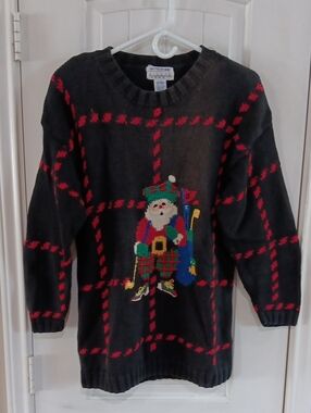 VTG Picone Sport Hand Knit Golfing Santa Christmas Sweater L